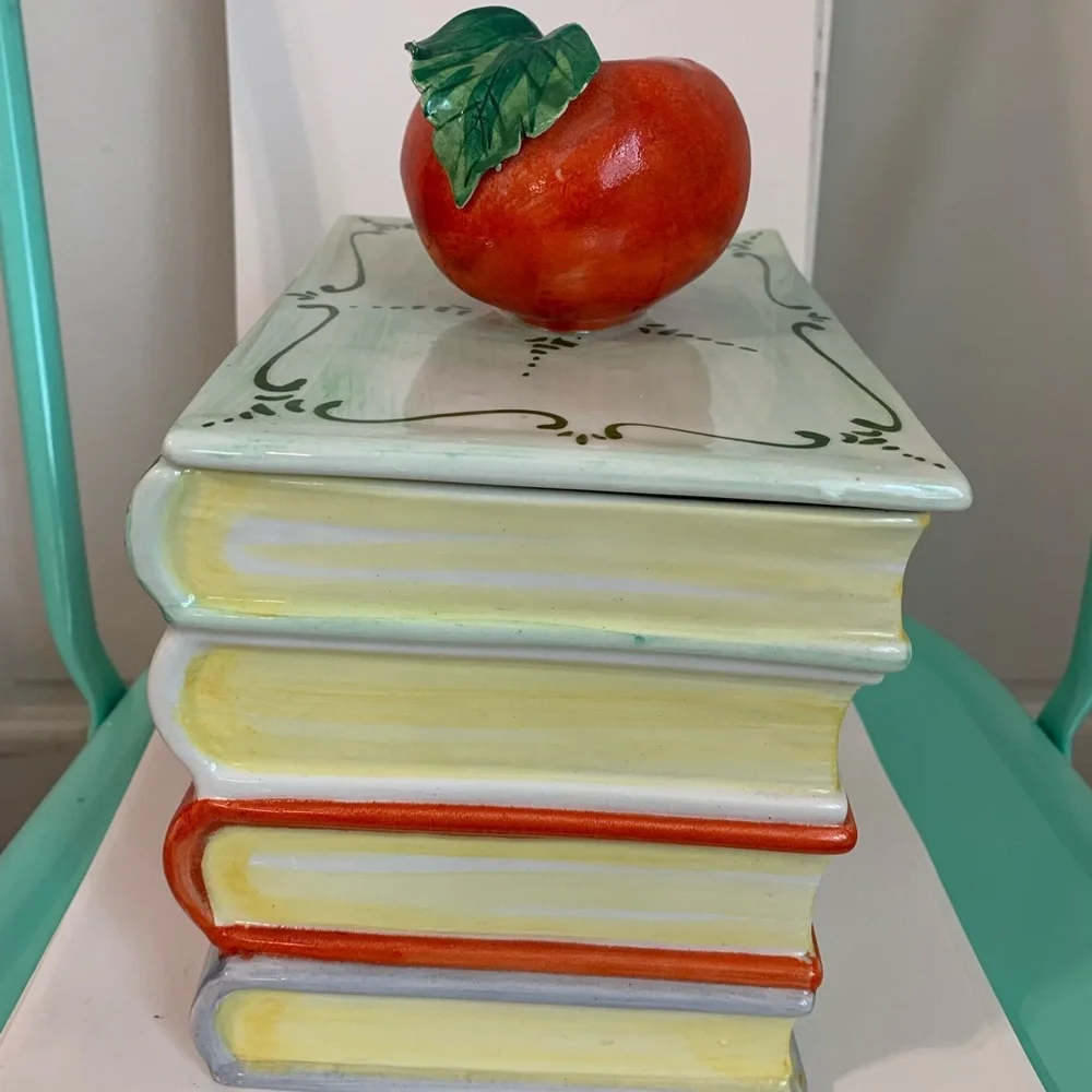 Vintage Cookie Jar Book Stack With Apple-Made in Italy
